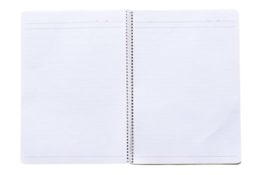 opened notebook with binder, isolated on white.