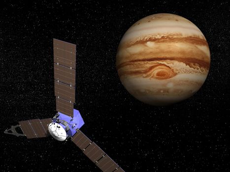 Juno spacecraft near Jupiter planet for observation mission. It was launched on 5 august, 2011 - Elements of this image furnished by NASA