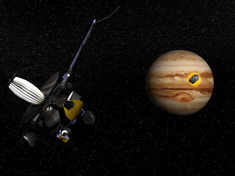 Galileo spacecraft observing comet Shoemaker-Levy 9 crashing into Jupiter in the universe. It was the first time a spacecraft could observe such an event, it was in july 1994 - Elements of this image furnished by NASA