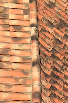 Many tiles on the top of a roof