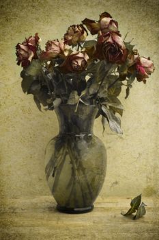 Photo based illustration of a bouquet of dying roses.