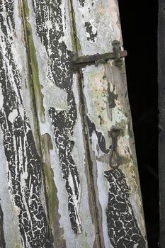 Detail of an old shed door with peeling paint