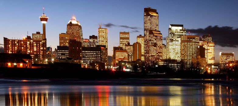 Down Town of calgary at night By the Bow river