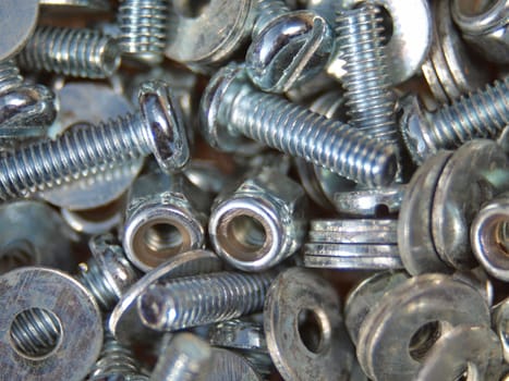 Close up photo of  nuts, bolts and washers.