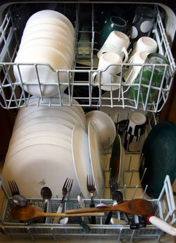 Inside of a dishwasher 
After washing
