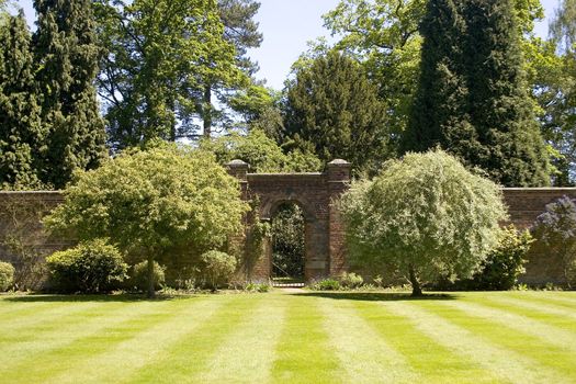 A walled garden with a beautiful lawn. With room for copyspace