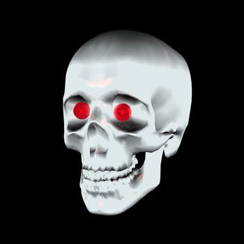 A scary halloween skull with red glowing eyes