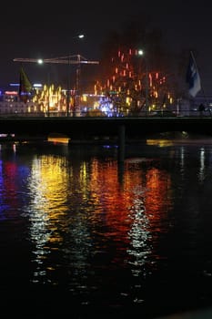 GENEVA, SWITZERLAND - DECEMBER 2 : festival of lights on the bridge of the Mont-Blanc, on December 2, 2010, in Geneva, Switzerland.