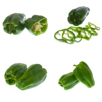 Set of green peppers on white background close up isolated on white background.