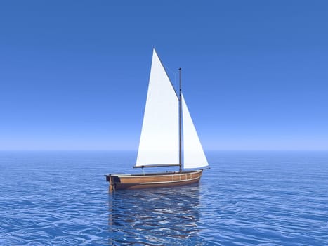 One small sailboat floating quietly on the ocean by beautiful day
