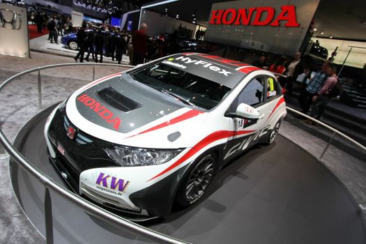 GENEVA - MARCH 8 : Honda Civic WTCC racecar on display at the 83st International Motor Show Palexpo - Geneva on March 8, 2013 in Geneva, Switzerland.