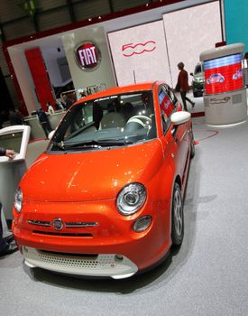 GENEVA - MARCH 8 : red Fiat 500 on display at the 83st International Motor Show Palexpo - Geneva on March 8, 2013 in Geneva, Switzerland.