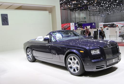 GENEVA - MARCH 8 : Rolls Royce Phantom Drophead Coupe on display at the 83st International Motor Show Palexpo - Geneva on March 8, 2013 in Geneva, Switzerland.