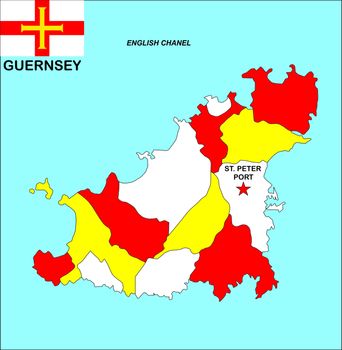 big size political map of guernsey with flag