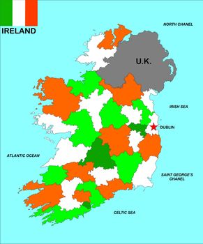 big size political map of ireland with flag