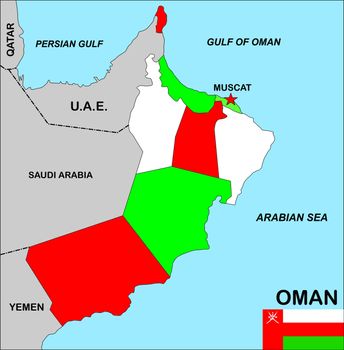 big size political map of oman with flag