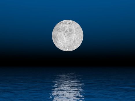 Beautiful full moon by deep blue night over the ocean