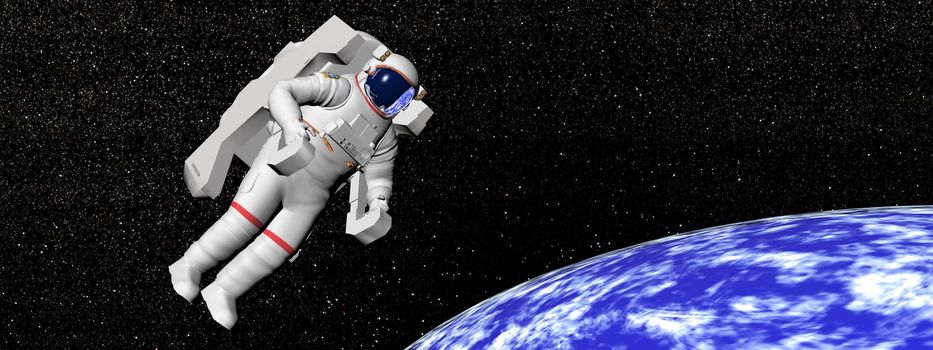 Astronaut floating in black background for space and looking at the earth - Elements of this image furnished by NASA