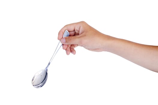 man hand holding a spoon, isolated with clipping path in jpg.