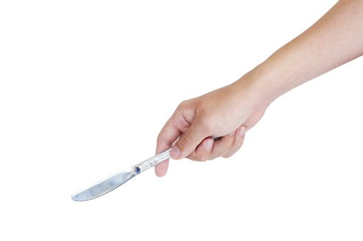 man hand holding a knife, isolated with clipping path in jpg.