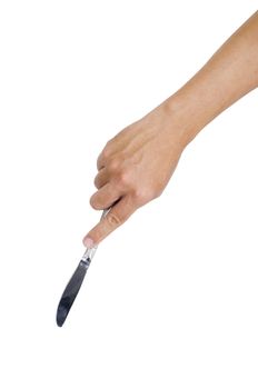 man hand holding a knife, isolated with clipping path in jpg.