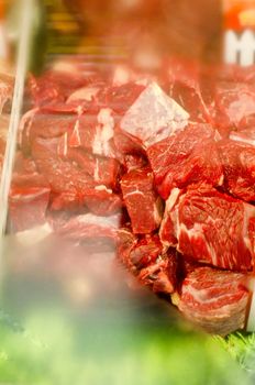 beef cubes is display inside a cold storage shelf.