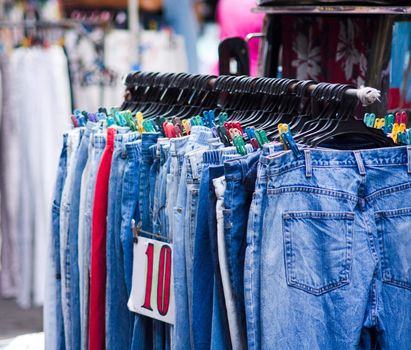 used jeans on sale in local market, philippines, asia.
