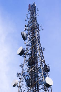 telecommunication tower, isolated on clear sky background