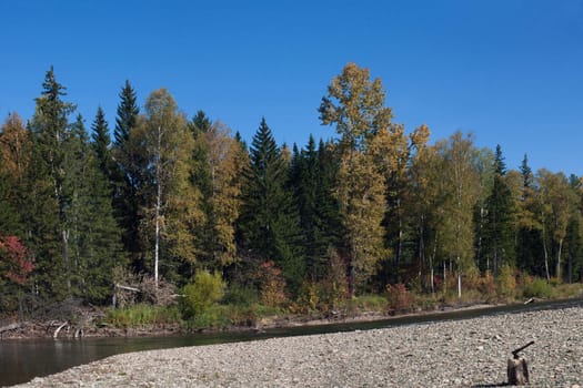 Autumn on the taiga river of Verhnjaja Ters