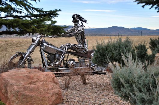 Harley Davidson Sculpture displayed outdoors in Littleton, Colorado.