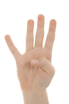 isolated male hand showing number four