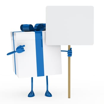 blue white gift box hold a billboard