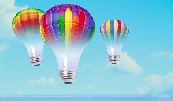 Color bulbs in the sky as balloons