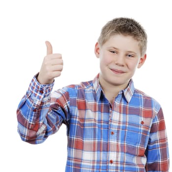 little boy with thumb up isolated on a white background 