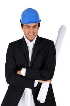 Businessman with architect plan