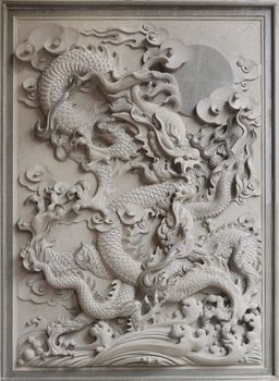 Chinese Dragon Granite Stone Carving on Temple Outside Wall