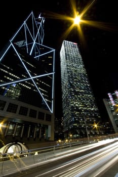 Traffic through downtown of Hong Kong at night