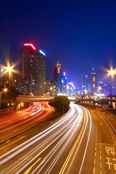 Traffic through downtown of Hong Kong at night