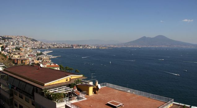 The spectacular bay of Naples, with the ominous and still active (volcano) Mount Vesuvius in the background.