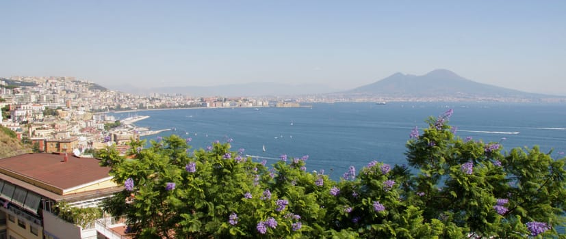 The spectacular bay of Naples, with the ominous and still active (volcano) Mount Vesuvius in the background.
