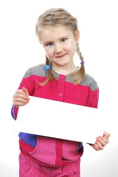 girl standing with empty horizontal blank in hand