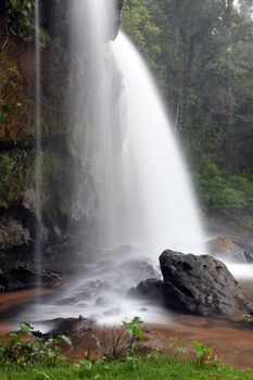 Tropical Rainforest Waterfall in Forest National park of Thailand, Closeup
