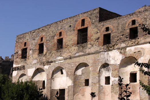 A two storey building in the Roman city of Pompeii.  It was completely buried by an eruption of Mount Vesuvius in AD 79.