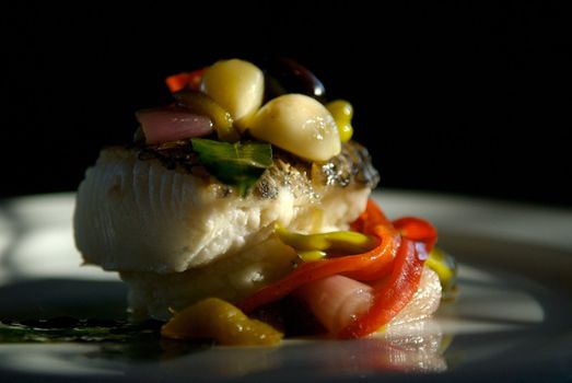 Image of grilled sea bass with vegetables