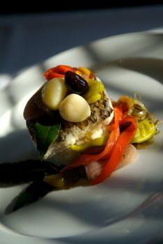 Image of grilled sea bass with vegetables