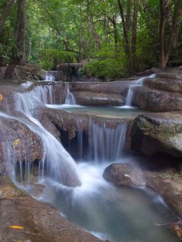 Emerald color water in tier fifth of Erawan waterfall, Erawan National Park, Kanchanaburi, Thailand