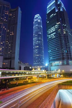 Traffic through downtown of Hong Kong at night