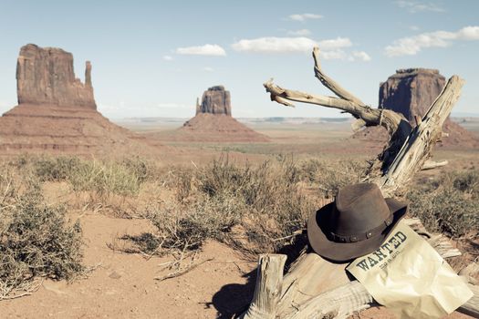 cowboy hat in front of Monument Valley, USA