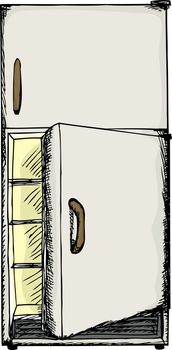 Illustration of refrigerator with open door over white
