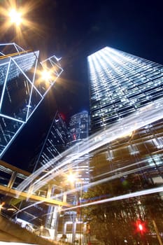 Hong Kong traffic with skyscrapers background